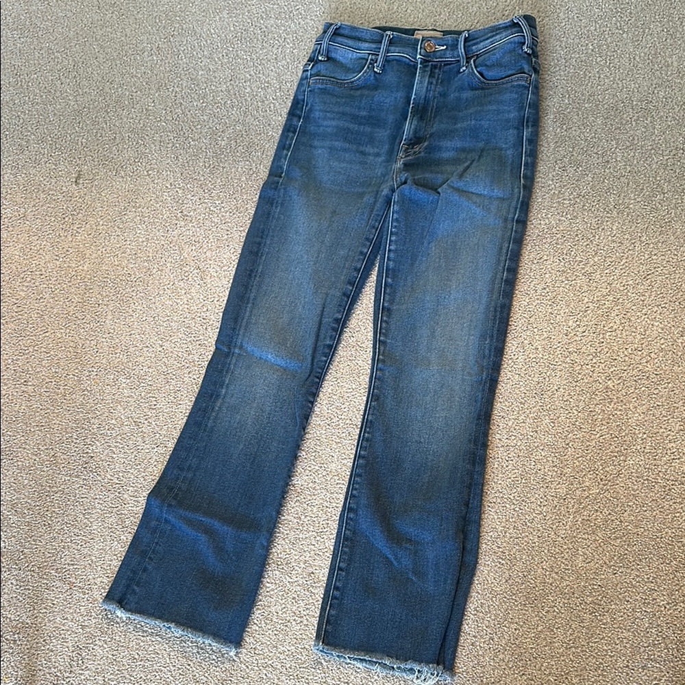 Mother Women's Blue Denim Jeans the hustle ankle fray